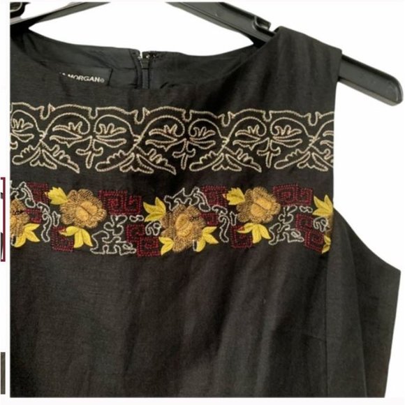 VTG Donna Morgan Black Midi Embroidered Dress sz14 - Picture 3 of 5